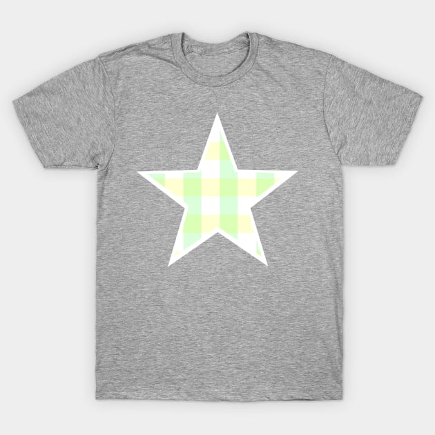 Pastel Green and Yellow Buffalo Plaid Star T-Shirt by bumblefuzzies